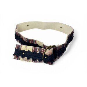 Woven Belt With Adjustable Brass Buckle & Black Lace Detailing